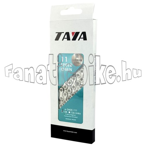 Taya eOnze-111 (1/2" x 5/64" x 128 szemes) 11 sebességes ezüst E-bike lánc + patentszem