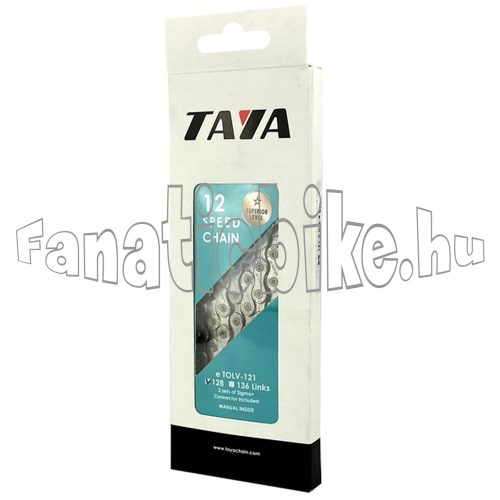 Taya eTolv-121 (1/2" x 5/64" x 128 szemes) 12 sebességes ezüst E-bike lánc + patentszem