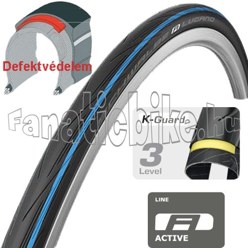 Schwalbe Lugano II hs471 700x25c (25-622) 28x1,00 – hajtogatható kék csíkos köpeny