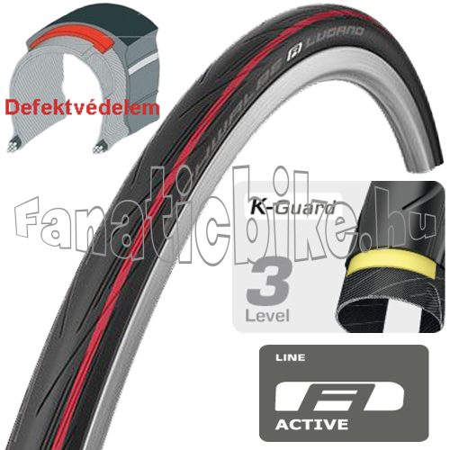 Schwalbe Lugano II hs471 700x25c (25-622) 28x1,00 piros csíkos köpeny