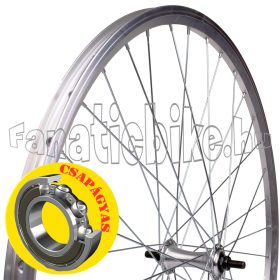   Első kerék 28/29” (622mm) ezüst duplafalú alu abroncs, csapágyas ezüst alu agy