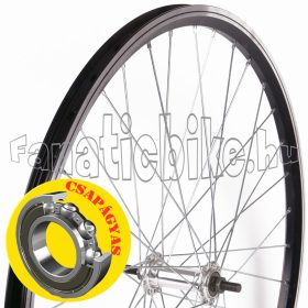   Első kerék 28/29” (622mm) duplafalú fekete alu abroncs, csapágyas ezüst alu agy