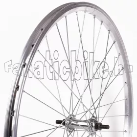  Első kerék 26" (559mm) duplafalú ezüst alu abroncs, krómozott acél agy