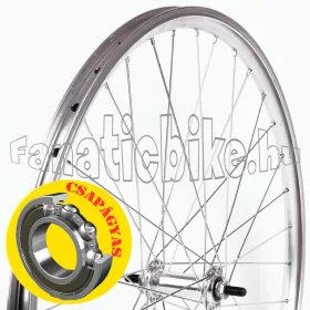   Első kerék 26" (559mm) duplafalú ezüst alu abroncs, csapágyas ezüst alu agy