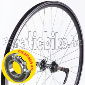   Hátsó kerék 26” (559mm) duplafalú fekete alu abroncs, csapágyas, gyorszáras, fekete alu agy ezüst küllő