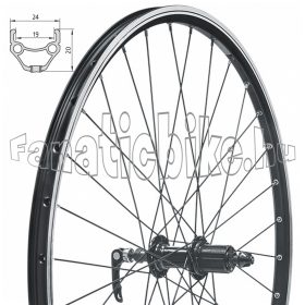   KLS Draft hátsó kerék 26” (559mm) szegecselt duplafalú fekete alu abroncs, kazettás gyorszáras fekete alu agy fekete küllő