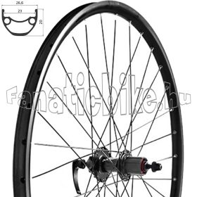   KLS Draft hátsó kerék 28/29” (622mm) szegecselt duplafalú fekete alu abroncs, tárcsás kazettás gyorszáras fekete alu agy fekete küllő