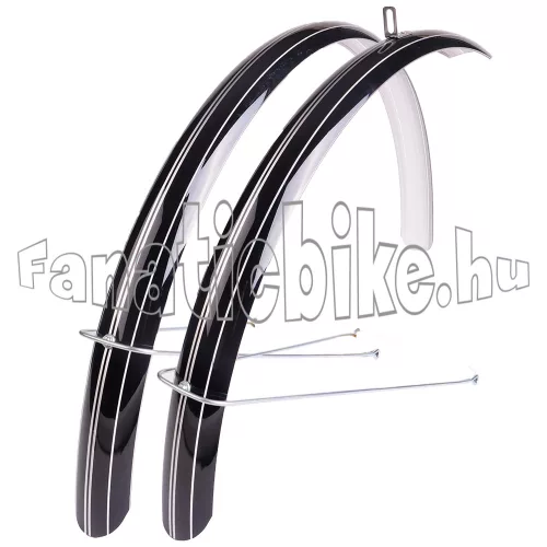 Trekking plasztik sárvédö 51mm 28" U pálcás, fekete ezüst csíkkal
