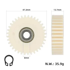   36 fogas nylon fogaskerék 608 csapággyal – 47,5 mm, 500W motorokhoz