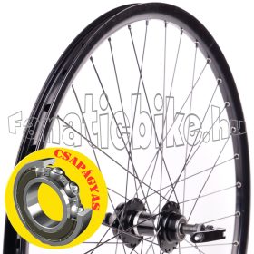   Hátsó kerék 26” (559mm) szegecselt duplafalú fekete alu abroncs, tárcsás csapágyas gyorszáras fekete alu agy fekete küllő