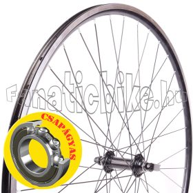   Országúti első kerék 28” (622mm) duplafalú fekete alu abroncs, csapágyas gyorszáras fekete alu agy fekete küllő