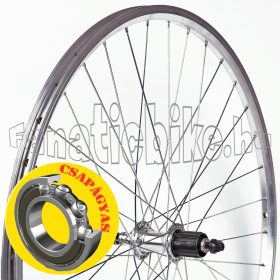   Hátsó kerék 28/29” (622mm) duplafalú ezüst alu abroncs, csapágyas kazettás gyorszáras ezüst alu agy