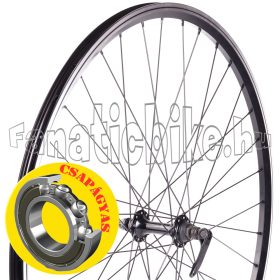   Első kerék 28/29” (622mm) duplafalú fekete alu abroncs, csapágyas, gyorszáras, fekete alu agy, fekete küllő